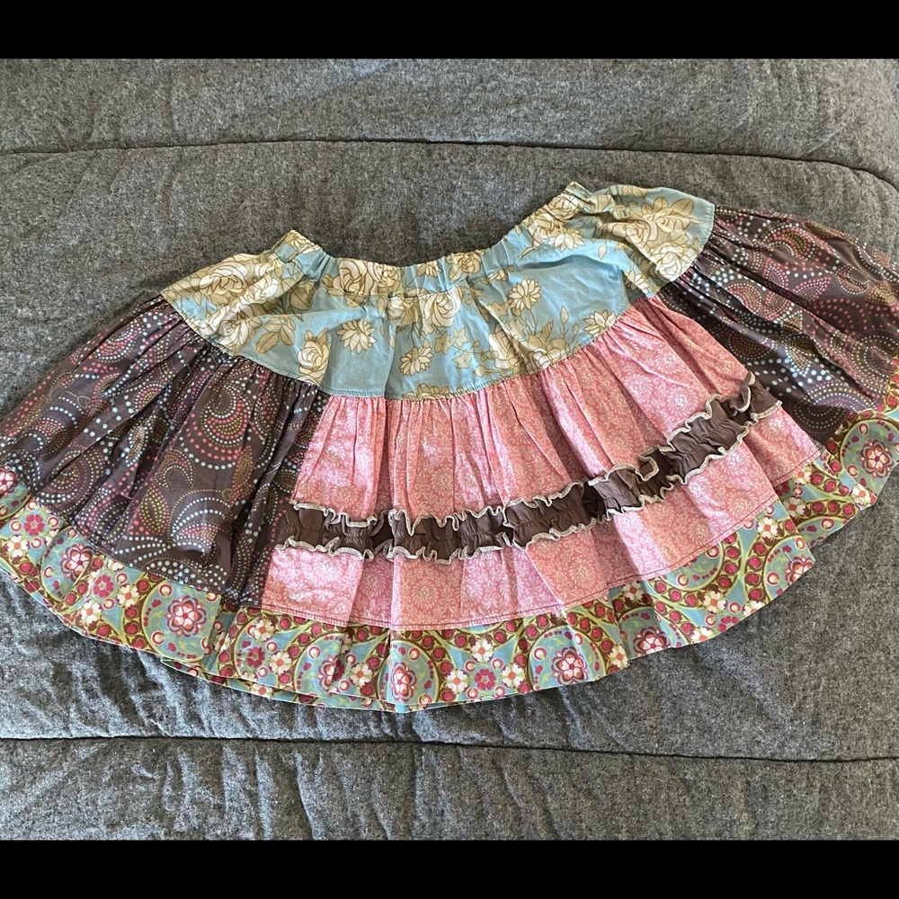 Matilda Jane twirl skirt, mixed fabrics, size 6